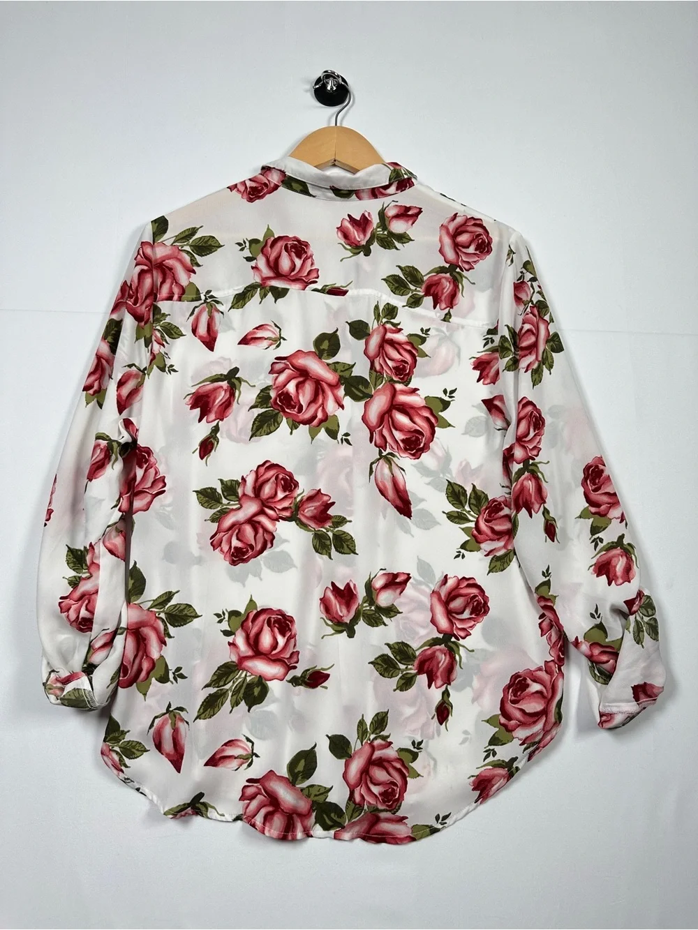Guess Rose Print Button Down Blouse Sheer Floral Top XL Coquette Romantic Y2K - Picture 8 of 10